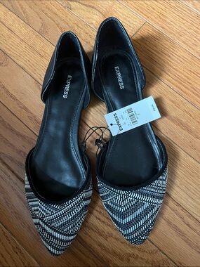 Express Black and White Pointed D'Orsay Flats